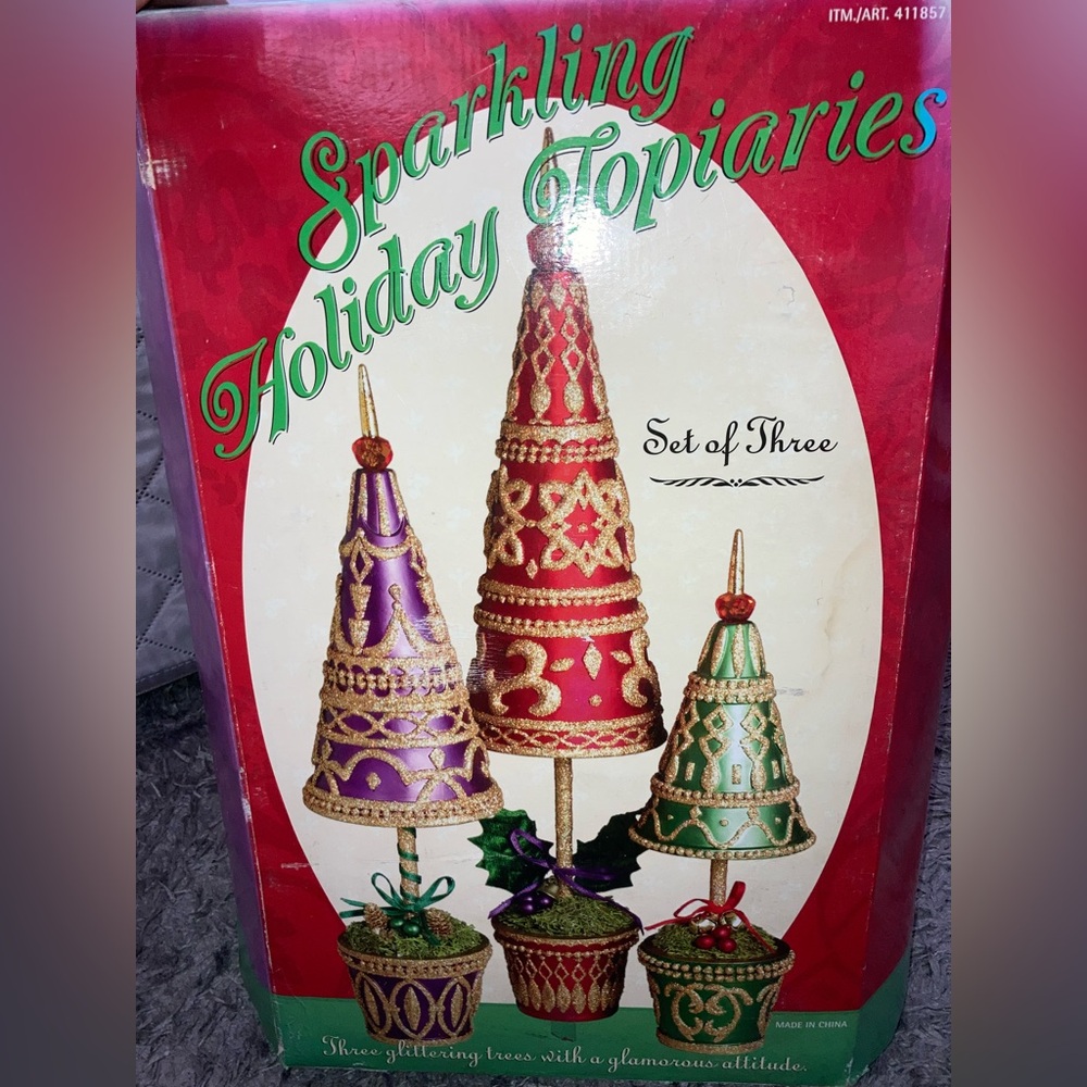Sparkling Holiday Decor Topiary Trees Set Christmas Vintage Costco 12" 15" 18"
